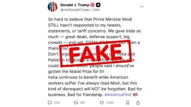 Fact Check: क्या डोनाल्ड ट्रंप ने अमेरिका-भारत व्यापार समझौते को लेकर PM मोदी की आलोचना की? अमेरिकी राष्ट्रपति के नाम से वायरल हो रहा फर्जी पोस्ट, जानें सच्चाई Fact Check: क्या डोनाल्ड ट्रंप ने अमेरिका-भारत व्यापार समझौते को लेकर PM मोदी की आलोचना की? अमेरिकी राष्ट्रपति के नाम से वायरल हो रहा फर्जी पोस्ट, जानें सच्चाई