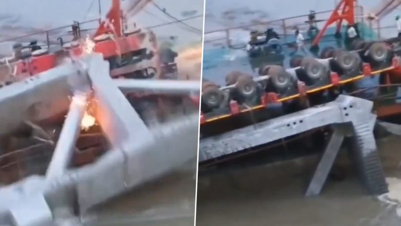 Prayagraj: गंगा नदी पर बन रहे ब्रिज निर्माण के दौरान बड़ा हादसा! पिलर चढ़ाते समय ट्रक नदी में पलटा, प्रयागराज का VIDEO आया सामने