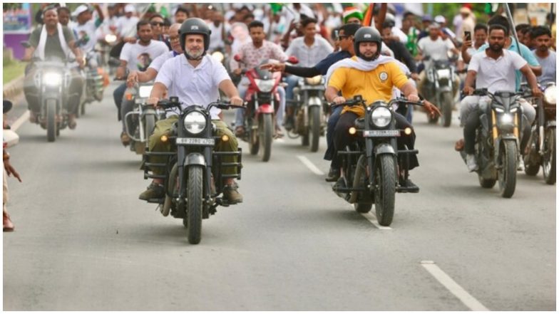 Rahul Gandhi Bullet Ride Video: बिहार में 'वोटर अधिकार यात्रा' के खिलाफ रैली, राहुल गांधी-तेजस्वी यादव ने की बुलेट की सवारी; देखें वीडियो