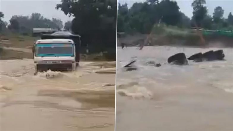 Truck Swept Away in Flooded River: ओडिशा में सफ़ाई नदी में बाढ़ के दौरान ट्रक बहा, ड्राइवर लापता, हेल्पर को बचाया गया