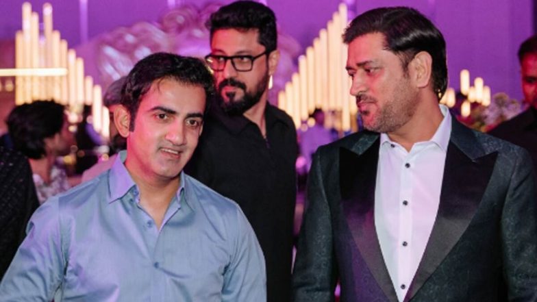 Dhoni, Gautam Gambhir Spotted Together: शादी समारोह में साथ दिखे एमएस धोनी और गौतम गंभीर; रोहित शर्मा, हरभजन सिंह और इरफान पठान भी रहे मौजूद, देखें तस्वीरें