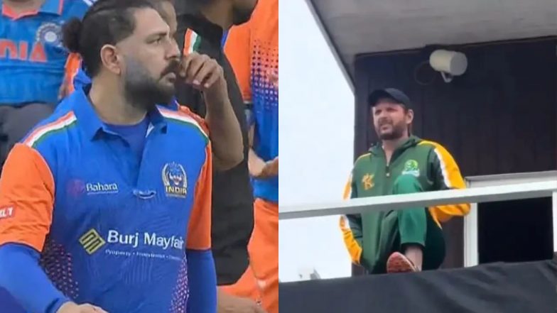 Shahid Afridi Video, WCL 2025: भारतीय लीजेंड्स ने किया शाहिद अफरीदी की बोलती बंद, टीम इंडिया ने ऐसे उतारी इज्जत; देखें दिल को छू लेने वाला वीडियो