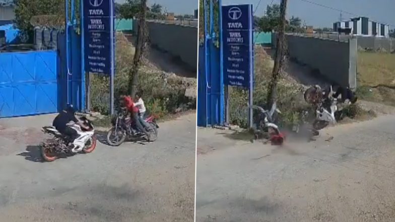 Hapur Accident: तेज रफ्तार स्पोर्ट्स बाइक सवार की दूसरी गाड़ी के साथ टक्कर, 3 लोग बुरी तरह घायल, हापुड़ का VIDEO आया सामने