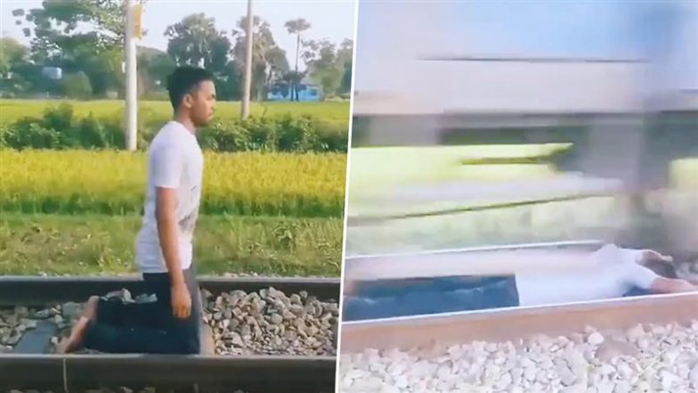 Dengerous Reel Stunt: रील बनाने के लिए रेलवे ट्रैक पर लेट गया शख्स, ऊपर से ट्रेन गुजरने का खौफनाक वीडियो वायरल