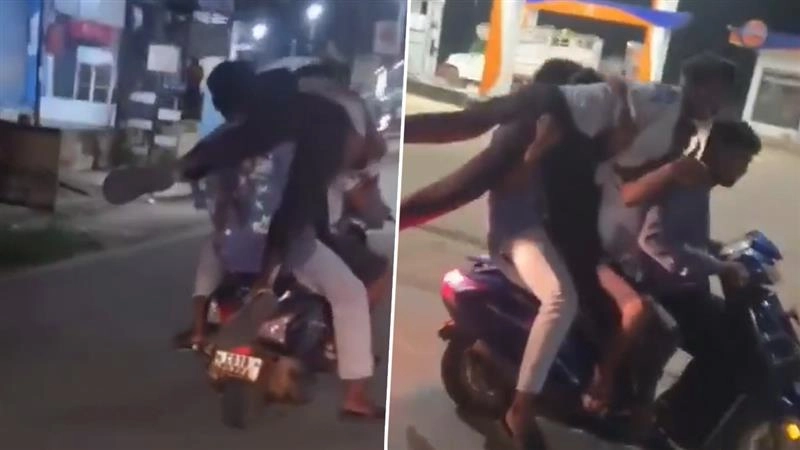 बीजापुर: नेशनल हाइवे पर 5 लड़कों की स्कूटी स्टंट का खौफनाक वीडियो वायरल