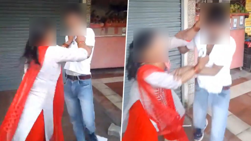 पटियाला में महिला ने की युवक की जमकर पिटाई. 