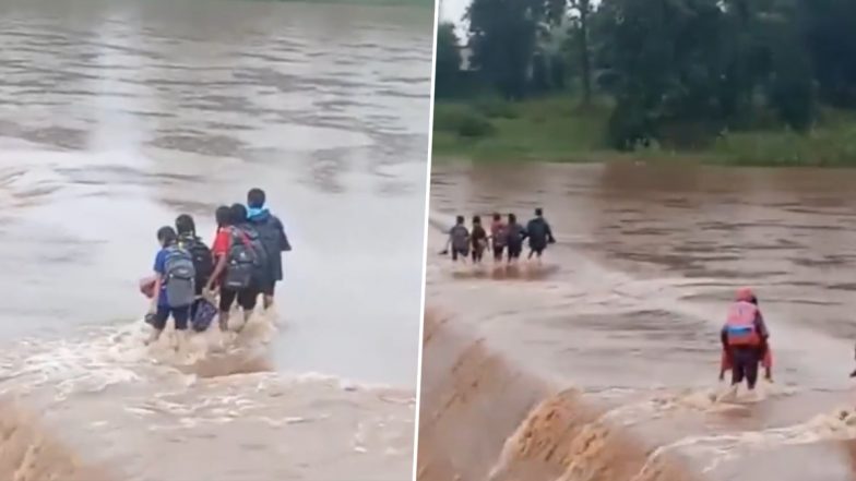 VIDEO: ये हालात कब सुधरेंगे! उफनती नदी पार करके स्कूल जाने को मजबूर छात्र, छत्तीसगढ़ के कांकेर जिले का वीडियो आया सामने