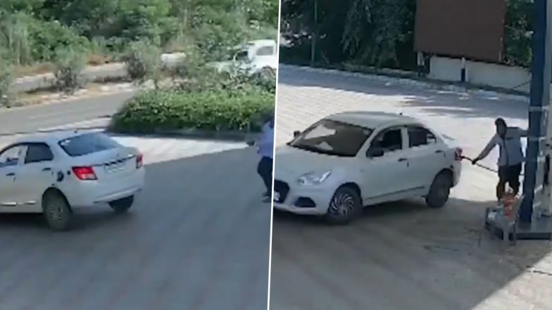 VIDEO: कार में 2600 रूपए का ईंधन डालते ही गाड़ी लेकर फरार हुआ ड्राइवर, पेट्रोल पंप का नोजल फंसा होने से मशीन भी उखड़ी, सोनीपत का वीडियो आया सामने