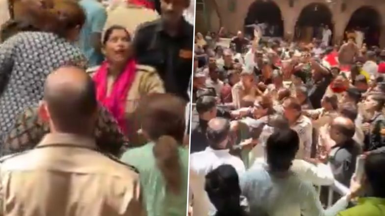 Vrindavan Banke Bihari Temple: वृंदावन के बांके बिहारी मंदिर में गार्डों और श्रद्धालुओं में जमकर हुई मारपीट, घटना का वीडियो आया सामने; VIDEO