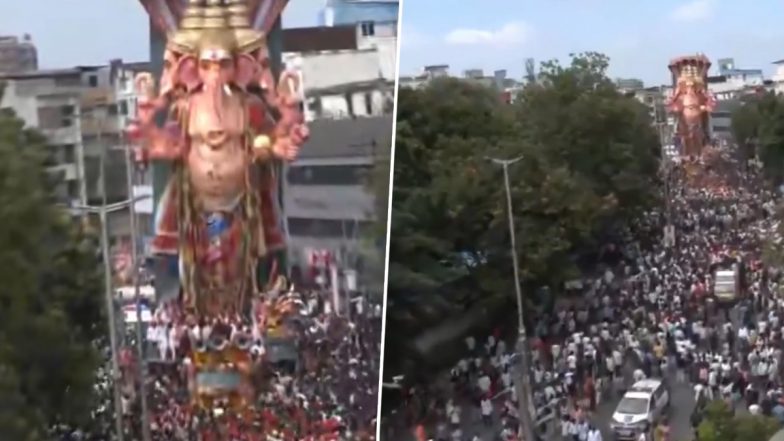 Hyderabad Ganeshotsav: हैदराबाद में 69 फीट ऊंची गणपति की मूर्ति का किया गया विसर्जन, धूमधाम से निकाला जुलुस, VIDEO आया सामने