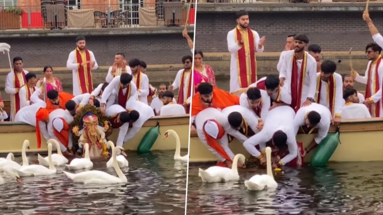 Ganpati Visarjan In London: लंदन में दिखा गणपति विसर्जन का मनमोहक नजारा, हंसों ने बप्पा को कुछ इस तरह से दी विदाई (watch Video)