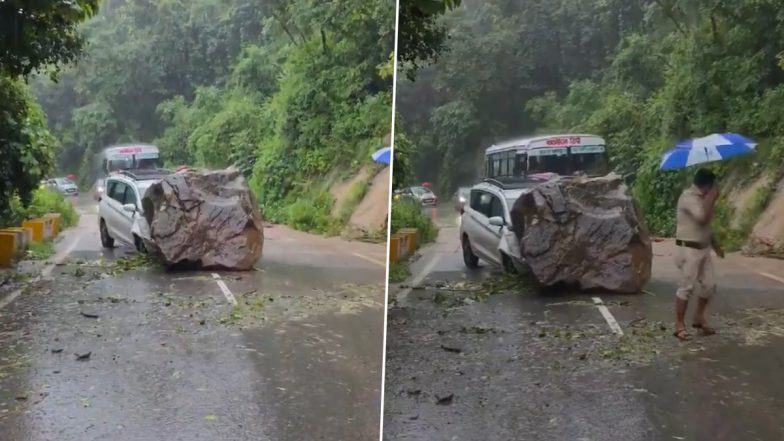 Uttarakhand: हरिद्वार से नैनीताल जा रहे स्वास्थ अधिकारियों की कार पर गिरा बड़ा सा पत्थर, घायलों को हॉस्पिटल में किया गया एडमिट, VIDEO आया सामने