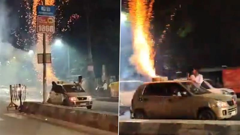 लखनऊ: चलती कार से पटाखे फोड़ता दिखा युवक