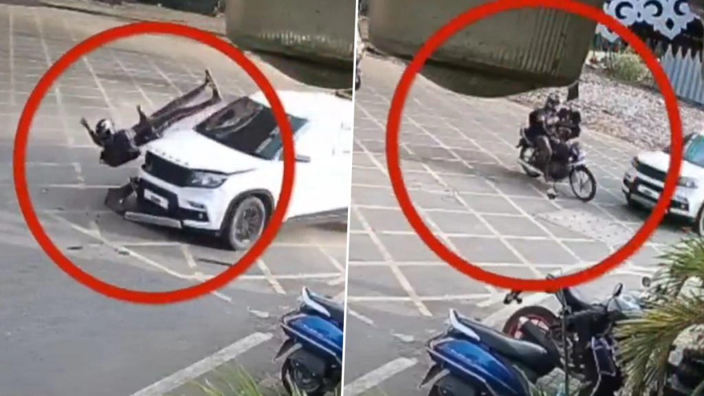 पिंपरी में बाइक सवार और कार का एक्सीडेंट. बाल बाल बची जान.