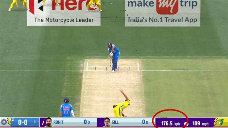 Mitchell Starc World's Fastest Ball: क्या मिचेल स्टार्क ने फेंकी क्रिकेट इतिहास की सबसे तेज गेंद? रोहित शर्मा को किया 176.5 KMH की रफ्तार से गेंद; जानिए वायरल तस्वीर की सच्चाई