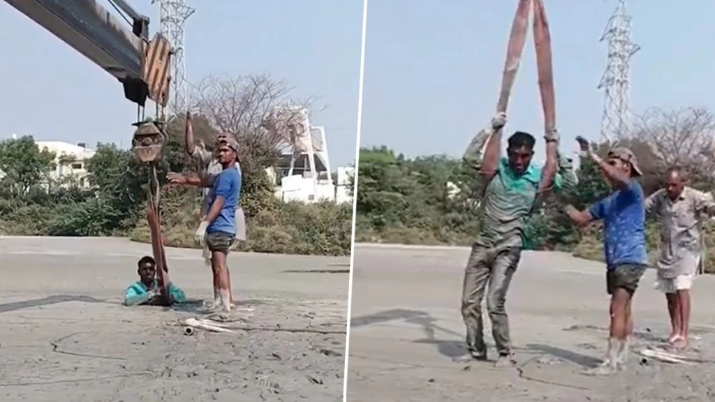 राजस्थान के किशनगढ़ में मार्बल चुरी के दलदल में धंसा युवक.