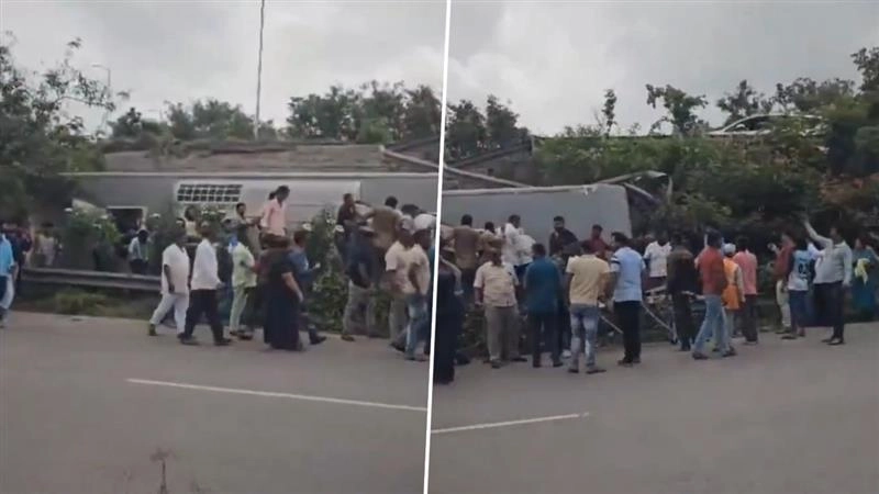 हैदराबाद से गुंटूर जा रही प्राइवेट बस पलटी, 20 यात्री घायल