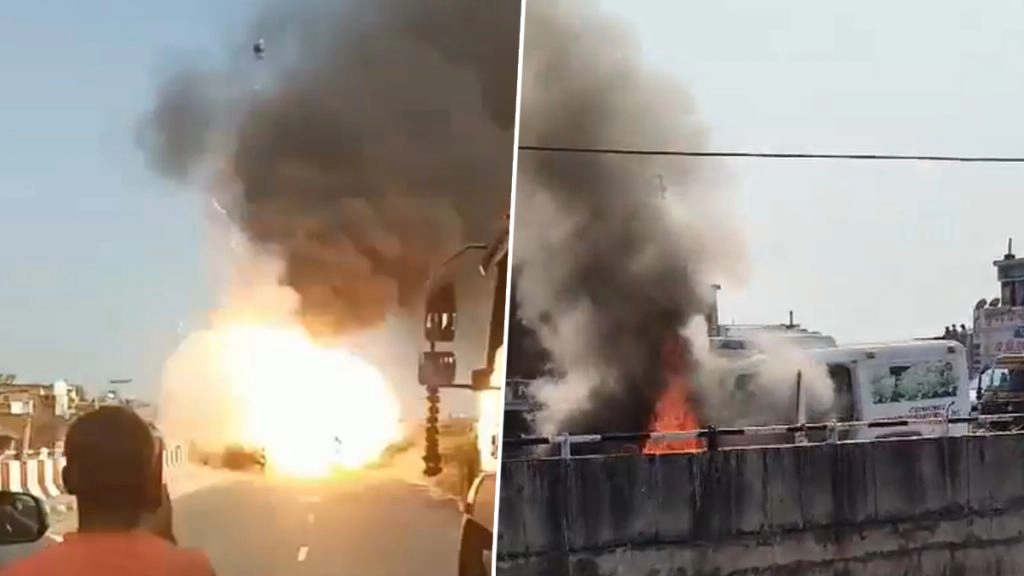 गोरखपुर में चलती एम्बुलेंस में लगी आग. बाल बाल बचे मरीज और लोग.