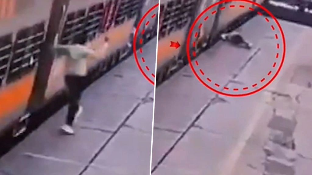 अलीगढ रेलवे स्टेशन पर चलती ट्रेन से गिरा यात्री.