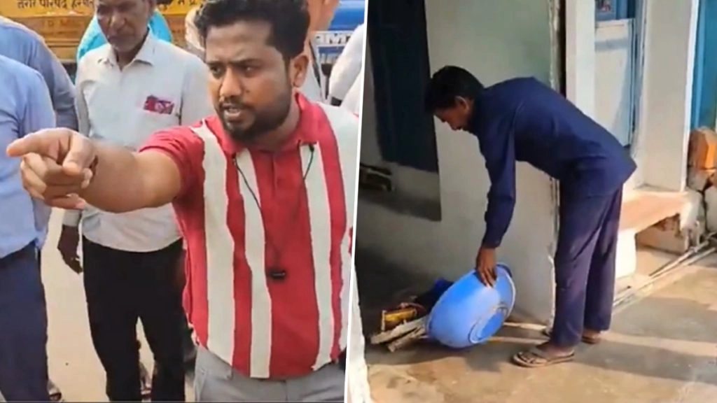 छतरपुर जिले में सीएमओ ने बीजेपी नेता के घर के बाहर पड़ा कचरा घर के अंदर फिंकवाया.