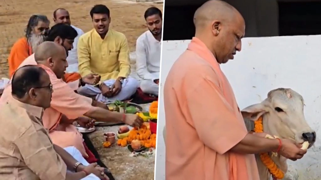 गोवर्धन पूजा पर सीएम योगी ने की गौ-सेवा, बताया सरकार की योजनाओं का लाभ