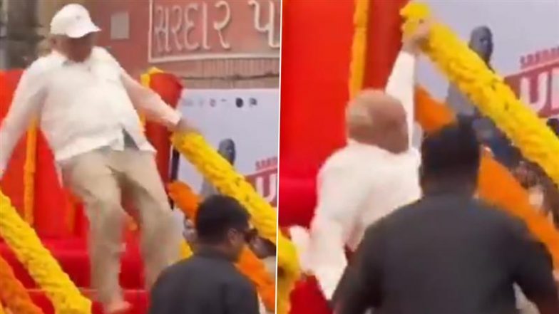VIDEO: मंच से फिसलकर सीढ़ियों पर गिरे गुजरात के सीएम Bhupendra Patel, फिर भी कार्यक्रम को किया संबोधित; लोगों ने की तारीफ