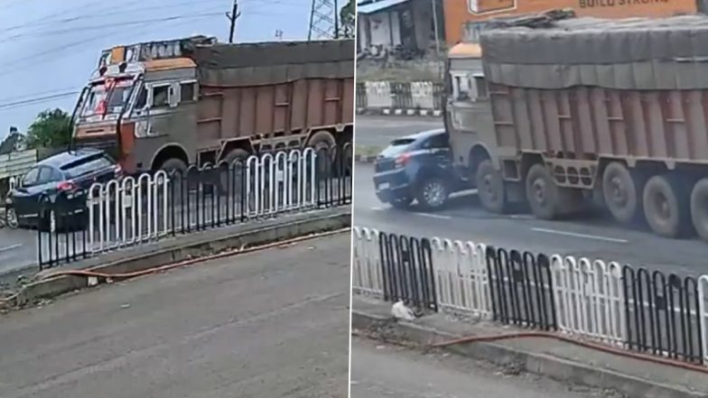 Rajgarh Road Accident: जयपुर से नागपुर जा रही कार को तेज रफ़्तार ट्रक ने मारी टक्कर, 100 फीट तक घसीटा, बाल बाल बचे लोग, मध्य प्रदेश के राजगढ़ का VIDEO आया सामने