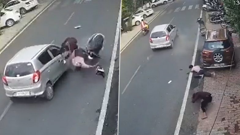 Jhansi Hit and Run: तेज रफ्तार कार सवार ने स्कूटी को मारी टक्कर, दो युवक हुए घायल, गाड़ी लेकर फरार हुआ चालक, झांसी का VIDEO आया सामने