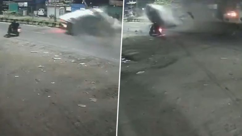 Maharashtra Accident: तेज रफ्तार कार डिवाइडर से टकराकर पलटी,  श्रीरामपुर बेलापुर रोड का VIDEO आया सामने