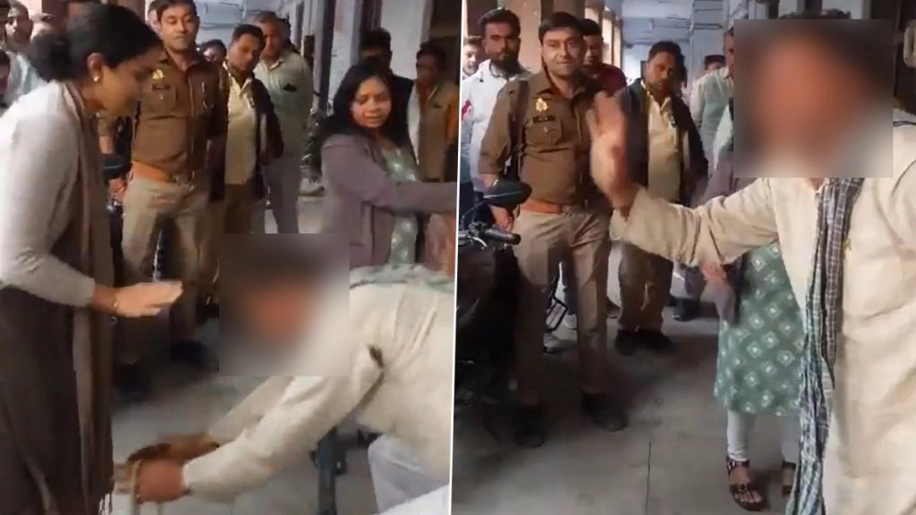 मेरठ में महिला एसडीएम के पैर छूकर किसान ने लगाई न्याय की गुहार.