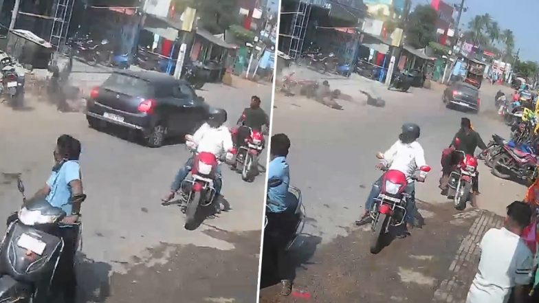 Puri Car Accident: तेज रफ्तार कार सवार का कहर! बाइक सवारों को मारी टक्कर, ओडिशा के पुरी जिले में भीषण एक्सीडेंट: VIDEO