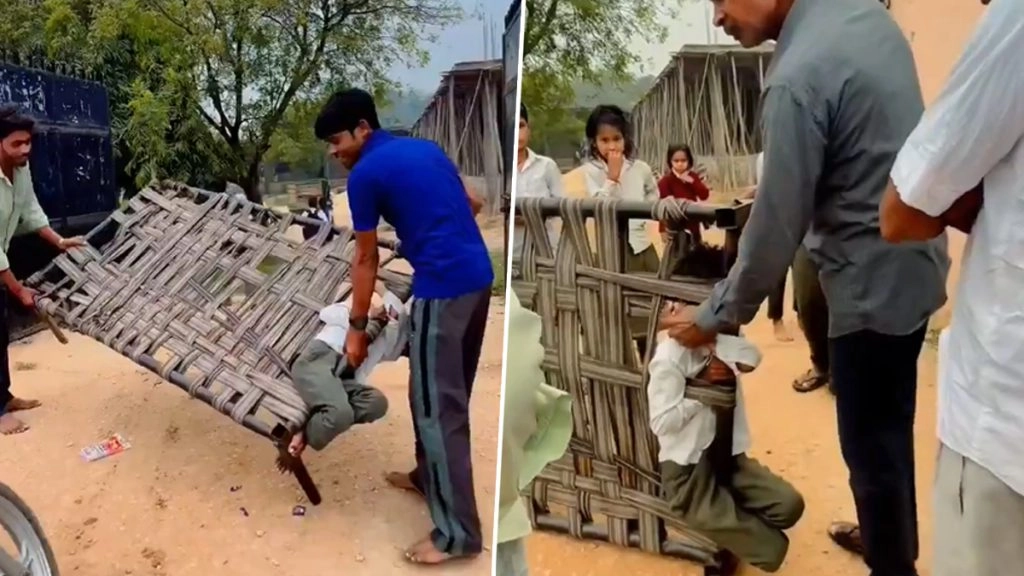 राजस्थान के करौली जिले में बच्चे को चारपाई समेत स्कूल लेकर पहुंचे परिजन.