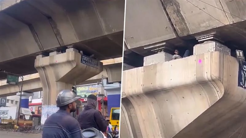 Viral Video: बेंगलुरु में फ्लाईओवर के खंभे के अंदर सोते हुए देखा गया एक व्यक्ति, हैरान करने वाला वीडियो हुआ वायरल