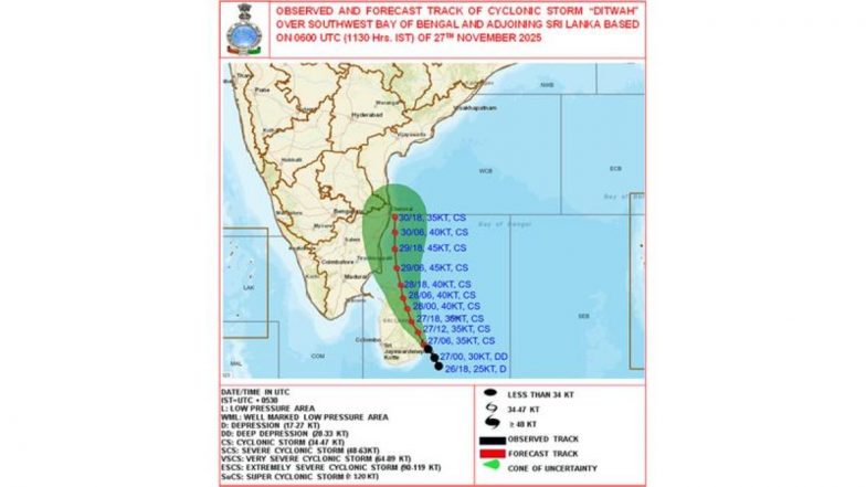 Cyclone Ditwah: तबाही मचाने आ रहा चक्रवात दितवाह, इन राज्यों में भारी बारिश का अलर्ट; जानें कब होगा लैंडफाल