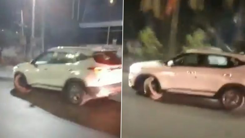 VIDEO: शराब के नशे में टूटे पहिए के साथ ही कार चलाने लगा ड्राइवर, पुणे के कोरेगांव का वीडियो आया सामने