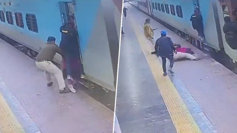 VIDEO: चलती ट्रेन में चढ़ने की कोशिश में गिरी यात्री, RPF जवान ने बचाई जान, भागलपुर रेलवे स्टेशन पर बाल बाल बची महिला: VIDEO