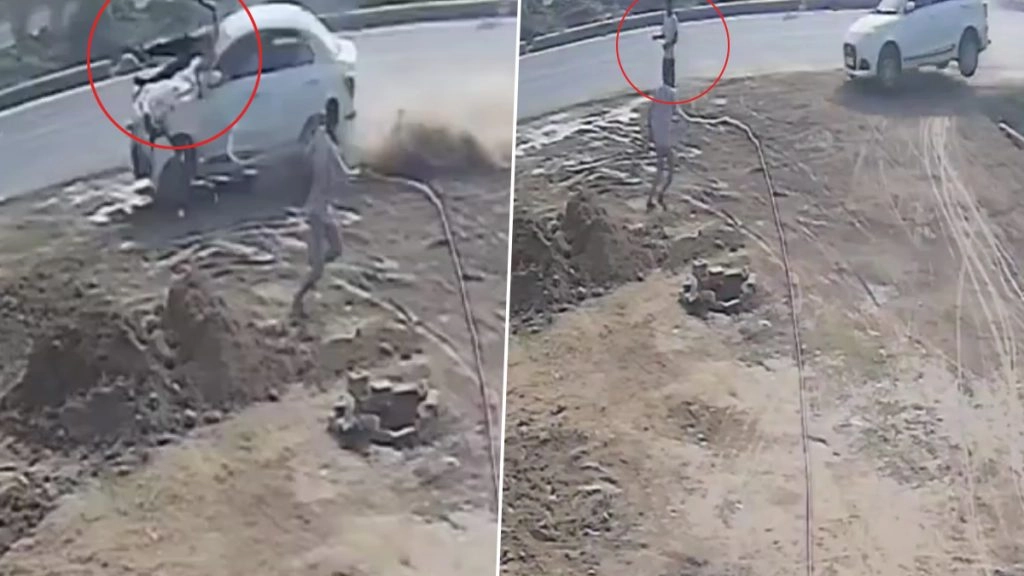 सड़क के किनारे दुकान के सामने धूल को कम करने के लिए पानी डाल रहे युवक को मारी टक्कर.