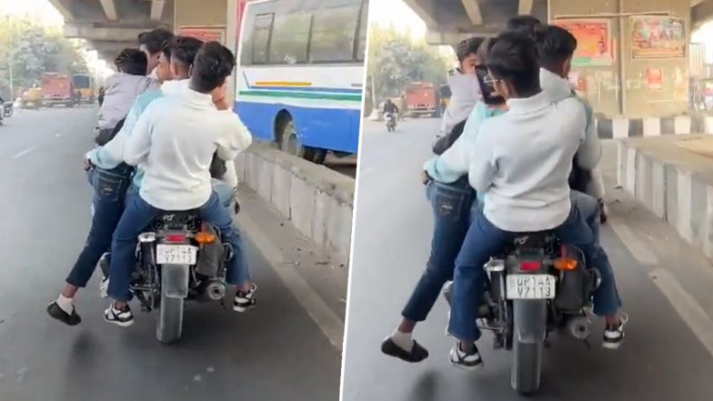 VIDEO: जानलेवा सफर! बाइक पर 5 लोग हुए सवार, नियमों की उड़ाई धज्जियां, हापुड़ पुलिस ने फिर ऐसा सिखाया सबक