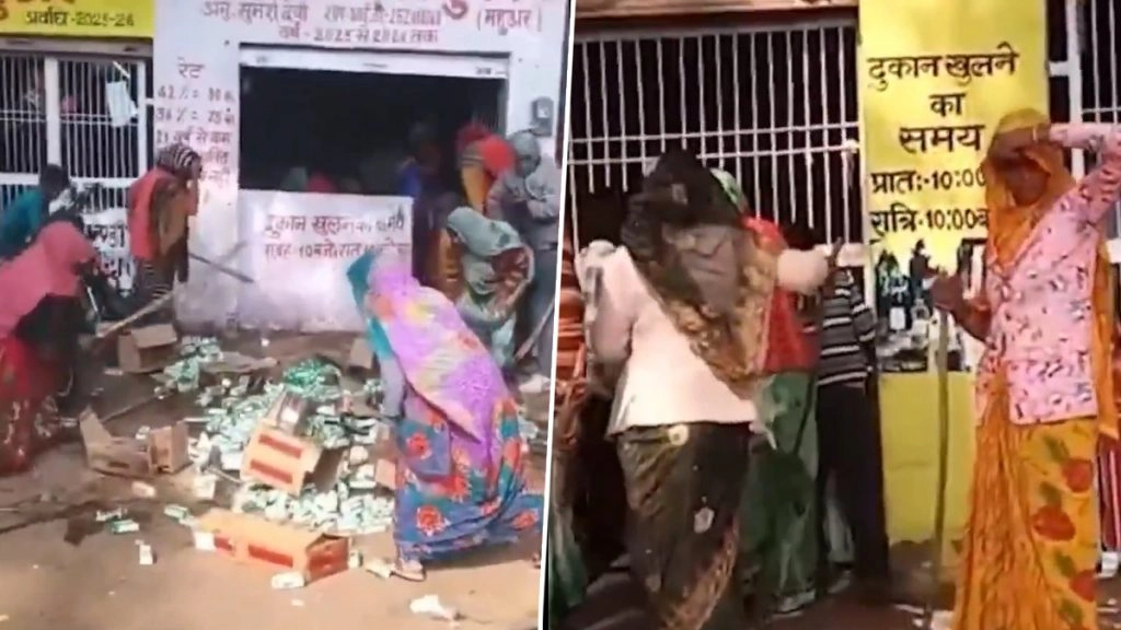 VIDEO: आगरा के महुआ गांव में महिलाओं ने शराब की दुकान पर बोला धावा, गुस्से में आकर तोड़ दी बोतलें