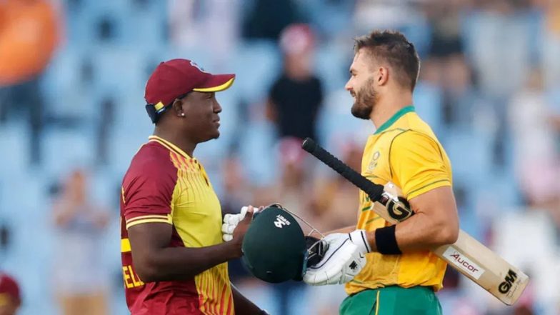 West Indies vs South Africa, 47th Match Live Toss And Scorecard: अहमदाबाद में दक्षिण अफ्रीका के कप्तान एडेन मार्करम ने जीता टॉस, पहले गेंदबाजी करने का किया फैसला; यहां देखें दोनों टीमों की प्लेइंग इलेवन और लाइव स्कोरकार्ड