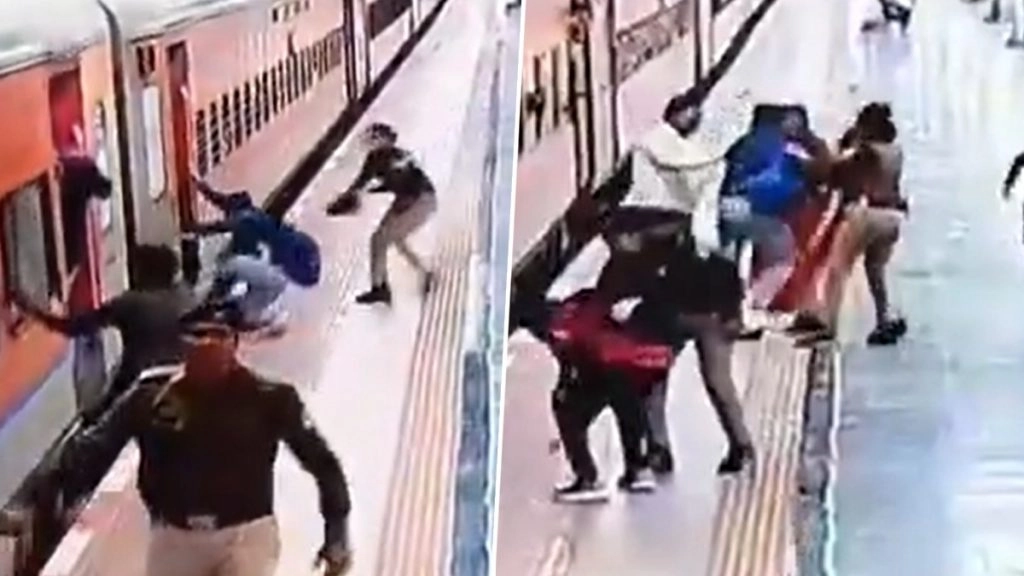 प्रयागराज जंक्शन पर ट्रेन पकड़ते समय फिसली महिला, कांस्टेबल ने फरिश्ता बन बचाई जान; देखें वीडियो