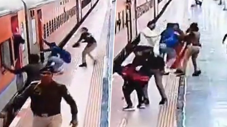Prayagraj Junction Video: प्रयागराज जंक्शन पर ट्रेन पकड़ते समय फिसली महिला, कांस्टेबल ने फरिश्ता बन बचाई जान; देखें वीडियो