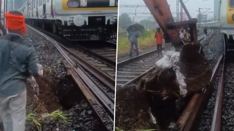Mumbai Trans-Harbour Line: बारिश के चलते तुर्भे-कोपरखैरणे के बीच पटरी धंसने से ट्रांस-हार्बर लाइन बाधित, सुबह दफ्तर जाने वाले यात्री परेशान; VIDEO