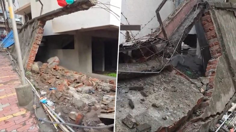 Bhiwandi Wall Collapse: ठाणे के भिवंडी में भारी बारिश से हादसा, निर्माणाधीन इमारत की दीवार गिरी; VIDEO