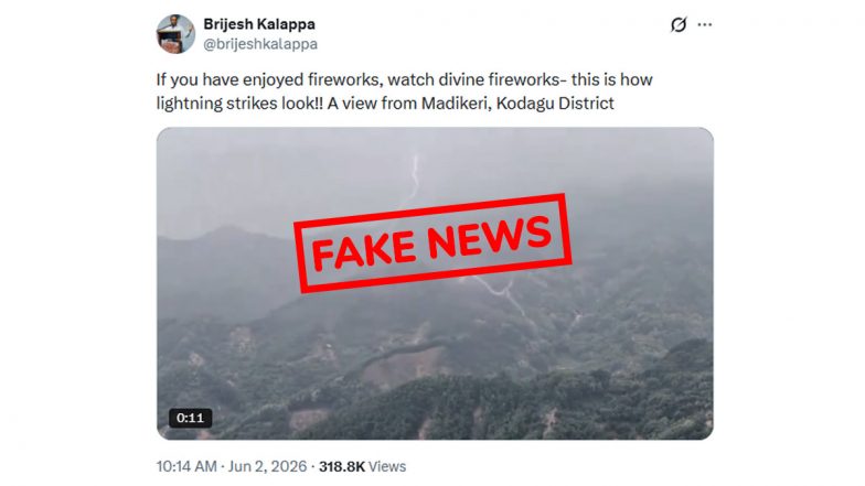 क्या कर्नाटक के मडिकेरी में पहाड़ों पर बिजली गिरी? फ़ैक्ट चेक में वायरल वीडियो की सच्चाई सामने आई