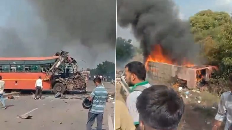 गुजरात सड़क हादसा: सूरत में 2 ST बसों और एक ट्रैक्टर की टक्कर में 7 लोगों की मौत, 15 घायल (वीडियो देखें)