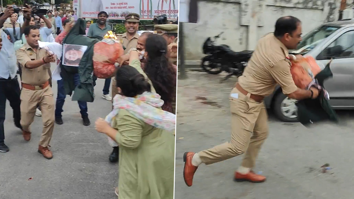 Kangana Ranaut Viral Video: कंगना रनौत के 'जेन-जी' बयान पर लखनऊ में हंगामा; पुतला दहन रोकने के लिए पुलिस इंस्पेक्टर पुतला लेकर भागा