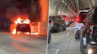 Mumbai Car Fire Video: मुंबई कोस्टल रोड सुरंग में चलती कार बनी आग का गोला, यातायात कुछ देर के लिए प्रभावित