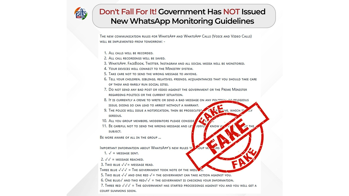 Fact Check: क्या भारत सरकार ने जारी की हैं नई व्हाट्सएप्प मॉनिटरिंग गाइडलाइंस? PIB फैक्ट चेक ने बताया वायरल दावे का सच