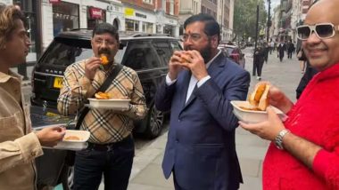 Eknath Shinde UK Visit: यूके दौरे के दौरान लंदन में डिप्टी सीएम एकनाथ शिंदे ने लिया वड़ा पाव का स्वाद (Watch Video)